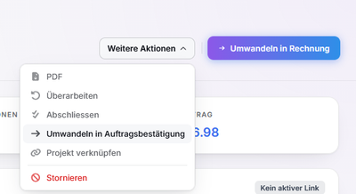 Wenn der Kunde die Offerte akzeptiert, erstellt man mit nur einem Klick die entsprechende Auftragsbestätigung.